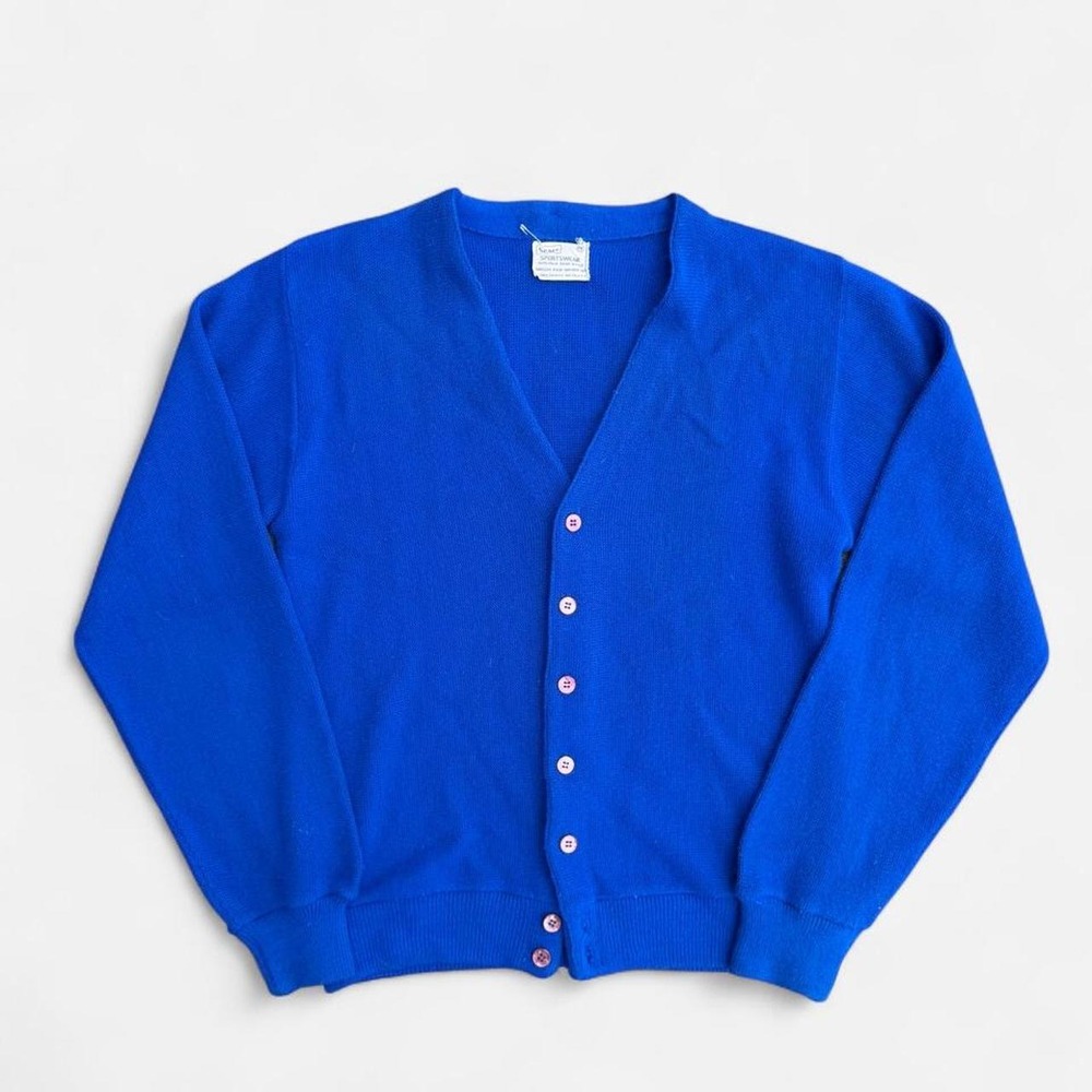 True Vintage Sears Blue Cardigan Sweater | 80s Prep